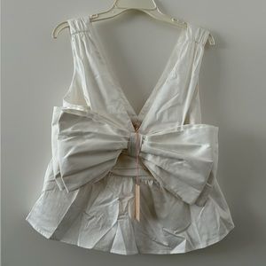 NWT Hutch White Cotton Meggy Top with Bow + Peplum Detail